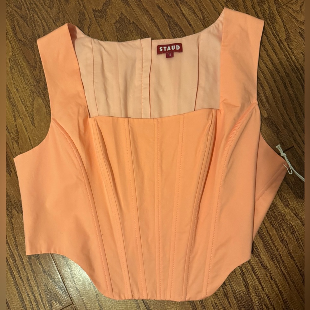 STAUD Grapefruit Pink Boned Zip Bustier ALICE Top NWT 14